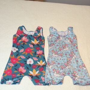 Gymnastics Tumbling Dance Floral And Unicorn Leotard Set Of 2